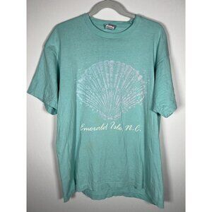 Vintage 90s single stich aqua Emerald Isle North Carolina shell beach tshirt XL